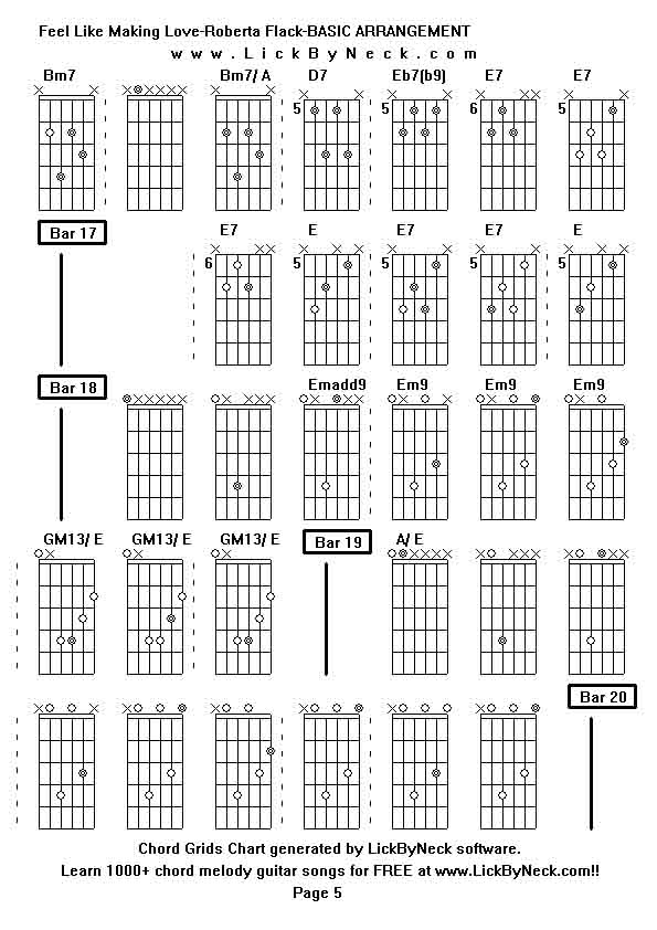 Chord Grids Chart of chord melody fingerstyle guitar song-Feel Like Making Love-Roberta Flack-BASIC ARRANGEMENT,generated by LickByNeck software.